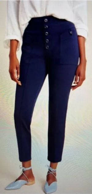 Anthro Bryson navy tapered multi button business casual pants thumbnail 1