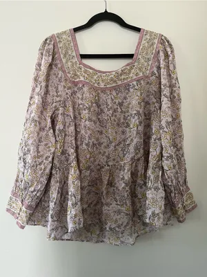 American Eagle Pink Floral Peasant Top Medium 100% Cotton Cottagecore thumbnail 6