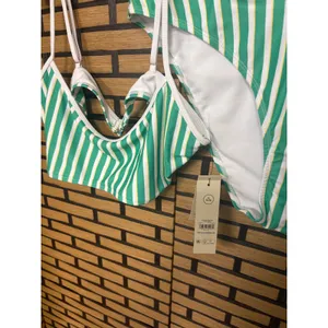 No Boundaries Green And White Stripe Bikini Set Size‎ XL thumbnail 3