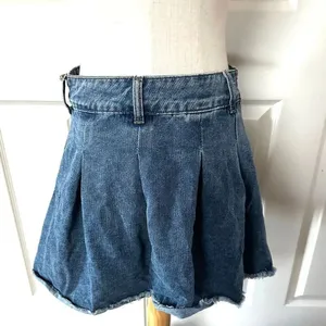 Cider Denim Pleated Mini Skirt • High Waist • Raw Hem thumbnail 2