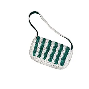 NWOT Anthropologie STRIPED RAFFIA SHOULDER BAG IN Green Small Size thumbnail 7