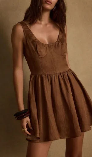 NEW 12th Tribe Brown Kit Mocha Floral Boho Satin Sleeveless Micro Mini Dress S thumbnail 1
