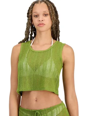 NWT Miken Womens Crochet Cover Up Tank I2417K711 Woodbine Green L thumbnail 1