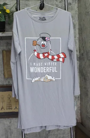 NWT Frosty the Snowman Long Sleeve Sleepshirt Sleep Shirt Grey / Multi M thumbnail 1