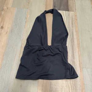 Halter Top O-Ring V-Neck Open Back Charcoal Gray Jersey Knit Festival Summer thumbnail 2