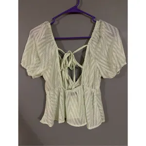 SHEIN Puff Sleeve Tie Backless Swiss Dot Milkmaid Top Size Medium thumbnail 2