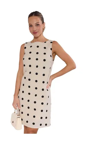 NWT Avara Lacey Dress Cream Black Polka Dot Shift Dress Linen Blend Size Small thumbnail 1