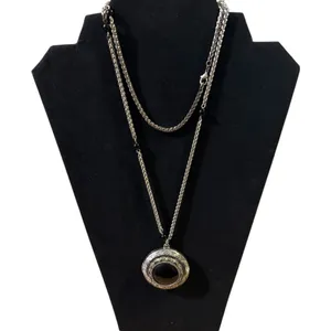 Vintage Black Onyx Cabochon Stone Silver Locket Necklace, One Size thumbnail 1