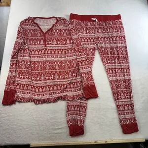 Little‎ Sleepies L XL Reindeer Cheer Pajama Set Holiday Collection Bamboo Red thumbnail 3