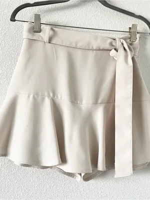 Zara Off White Ruffle Activewear Preppy Hem Belted Mini Skort thumbnail 2
