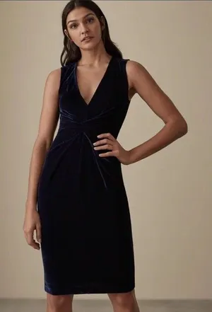 Reiss Mosaic Velvet Twist Front Dress Midnight Blue Sleeveless Sz US 2/UK 6‎ XS thumbnail 1