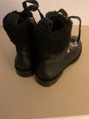 Rebecca Taylor women Black leather Lace-Up Faux Shearling Combat Boots uS 7 thumbnail 7