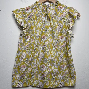 THML Women Cotton Top‎ XS Yellow Floral Ruffle Preppy Garden Party Spring thumbnail 10