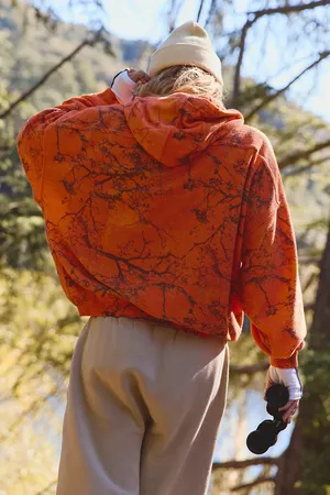 NWT Free People Movement Final Call Printed Hoodie- Tree Camo Neon Orange Contents 70% Cotton, 30% Polyester No refunds returns or cancellations thumbnail 2