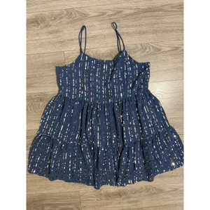 Urban Outfitters Mini Dress L Blue Sequin Babydoll Tiered Square Neck Y2K Indie thumbnail 14