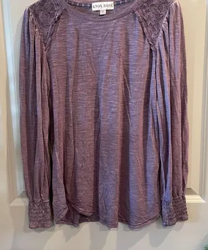 Knox Rose Women's Mauve Lace Accent Long Sleeve Top thumbnail 1