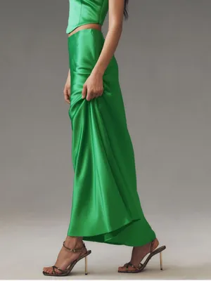 Anthropologie Mare Mare Evie Satin Maxi Skirt Only in Green Size Small thumbnail 2
