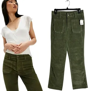 Free People High Time Velvet Kick Flare Pants Women's 6 Chive Green Festival NWT thumbnail 3