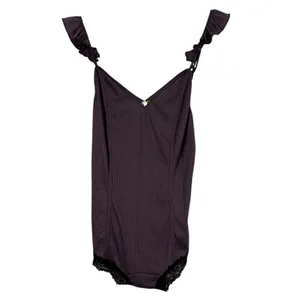 NWT Free People Intimately Pointelle Bodysuit Purple Coquette Lace Trim Size L thumbnail 2