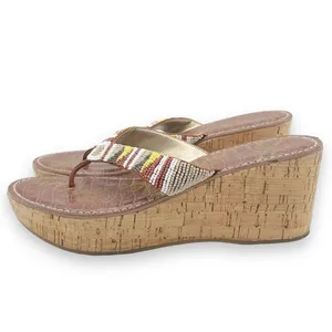 Sam Edelman Rosa Nude Ginger Beaded Thong Cork Wedge Sandal Flip Flop Size 8.5 thumbnail 5
