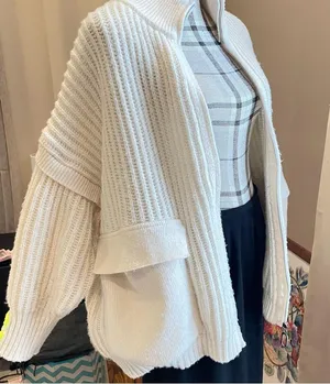 Cozy White Cream Zip-Up Oversized Cardigan Sweater thumbnail 4
