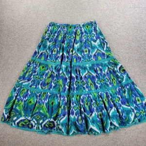 Vintage Notations A-line Skirt Womens L Blue Boho Watercolor Tiered Flowy Hippie thumbnail 6