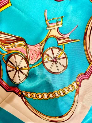 VTG Royal Regal Carriage Print turquoise/PINK oversized square Silky Scarf 35/35 thumbnail 5