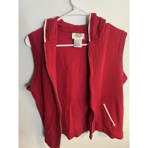 Talbots Sweater Vest Wm Med Red Hooded Full Zip Pockets Knit Cotton Athleisure thumbnail 6