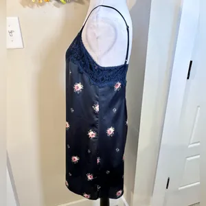 Abercrombie & Fitch Navy Floral Satin Slip Dress Eyelash Lace Sz S💛 thumbnail 7