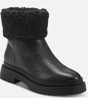 Marc Fisher LTD Boots Black Leather Fur Shearling Lug Sole Size 7‎ Ankle Booties thumbnail 1