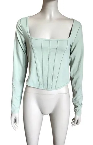 NWT Abercrombie & Fitch Sage Green Cropped Top thumbnail 1