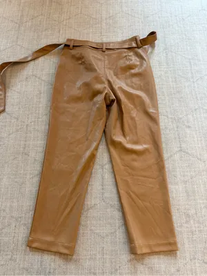 LOFT Cognac Brown Faux Leather Belted Straight Leg Pants Size 12 thumbnail 3