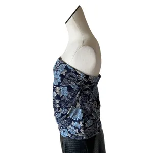 NWOT Free People Ruched Bandeau Tube Top in Blue Floral Paisley Large thumbnail 4