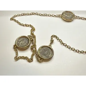 Vintage 1980s Queen Elizabeth II Coin Station Necklace – Gold Tone‎ 36" Sautoir thumbnail 4