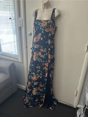 Lulu's Navy Floral Square-Neck Maxi Dress with Thigh Slit thumbnail 4
