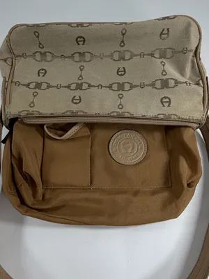 Etienne Aigner Monogram Canvas Shoulder Bag‎ Tan Logo Y2K Baguette Purse thumbnail 8