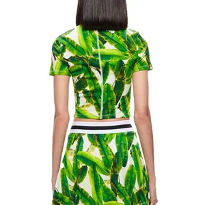 NWT alice + olivia Cindy Classic Cropped Crop T-Shirt Tee Shirt Sun Palm Green M thumbnail 2