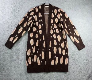 Mystree Leopard Print‎ Long Cardigan Swater Women Small Open Front Metallic thumbnail 1