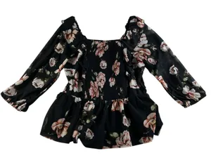 Ember‎ M Medium Top Black Milkmaid Sheer Y2K Whimsigoth Whimsical Fairy Smocked thumbnail 1