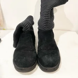 UGG Australia Shaina Size 11 Black Suede Leather /Knit High Ankle Boots 1012534 thumbnail 3