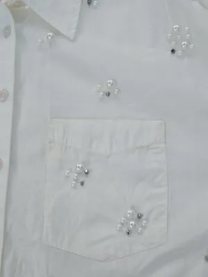 Maeve Embellished White Button-Up Shirt - Elegant Pearl Detail Size S thumbnail 12