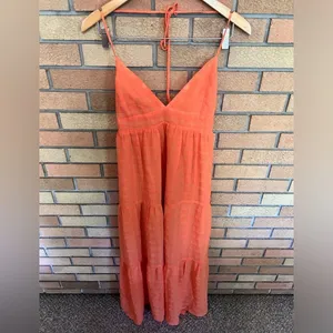 NWT Aqua Womens Orange V-Neck Long Sleeveless Halter Maxi Dress Size Large thumbnail 5