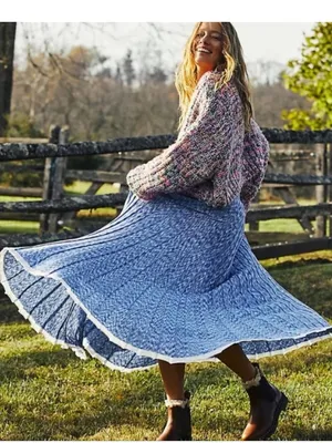 Free People Gold Coast Knit Maxi Skirt Bottled Blue Size XS thumbnail 1
