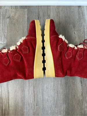 American Vintage Vintage 70s Leather Sherpa Wedge Chunky Eskimo Boots Red Teddy Winter Boots 8 thumbnail 7