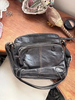 Fossil Black Canvas Leather Trim Crossbody Square Messenger Bag thumbnail 8