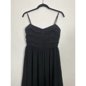 Aritzia Black Chiffon Midi Fit & Flare Dress Ruched Sweetheart Straps Size 8 thumbnail 5