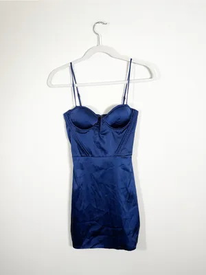 Oh Polly Upgrade You Navy Blue Satin Corset Mini Dress Size 2 thumbnail 2