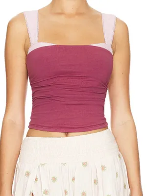 Free People Two-Tone Pink Square-Neck Camisole thumbnail 1