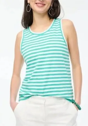 J. Crew Factory Green and White Striped girlfriend Tank Top size medium thumbnail 1