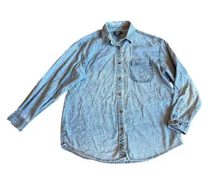 Eddie Bauer Light Wash Blue Chambray Button Down Shirt Overshirt Large Women's thumbnail 1